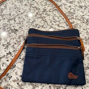 Dooney & Bourke Navy Nylon and Brown Leather Crossbody Bag